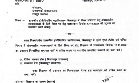 Govt Engineering College Bilaspur Ask to Apply GEC Bilaspur Recruitment 2022 Apply form विभिन्न Faculty Vacancy through asktoapply.com