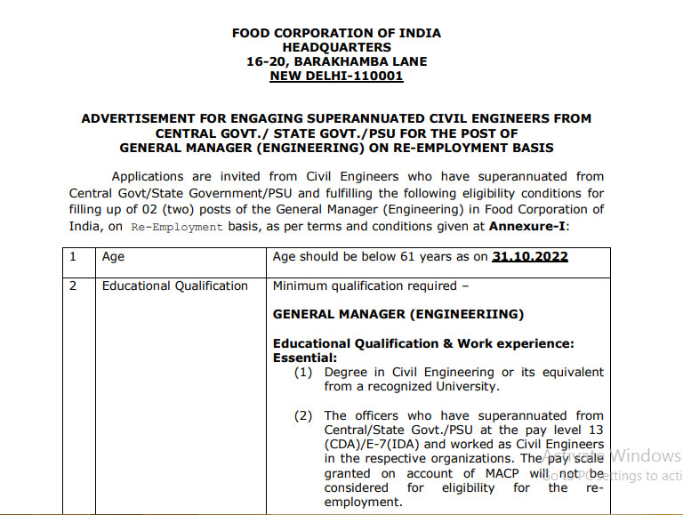 Food Corporation of India Recruitment Ask to Apply FCI Bharti 2022 for other Vacancy Form through asktoapply.net ltest job in india