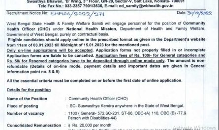 West Bengal State Health & Family Welfare Samiti Recruitment Ask to Apply WBSHFWS Bharti 2022 for Community Health Officer Vacancy Form through asktoapply