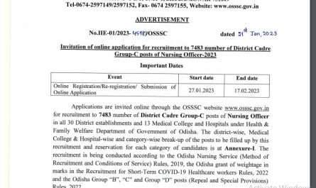 Odisha Sub-Ordinate Staff Selection Commission Recruitment Ask to Apply OSSSC Bharti 2022 for Nursing Officer Vacancy Form through asktoapply.net