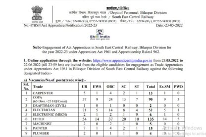 South East Central Railway Recruitment Ask to Apply SECR Bharti 2022 for Apprentice Vacancy Form through asktoapply.net latest govt job for india