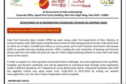 India Post Payments Bank Recruitment Ask to Apply IPPB Bharti 2022 for IT officers Vacancy Form through asktoapply.net latest govt job in india