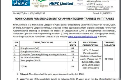 National Hydroelectric Energy Corporation Recruitment Ask to Apply NHPC Bharti 2022 for stenographer Vacancy Form through asktoapply.net